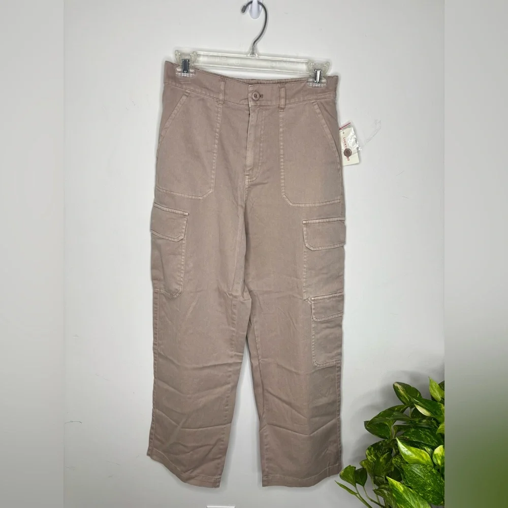 M1 New Lucky Brand Twill Cargo Pants Khaki High Rise Wide Leg Cotton‎ Soft XS